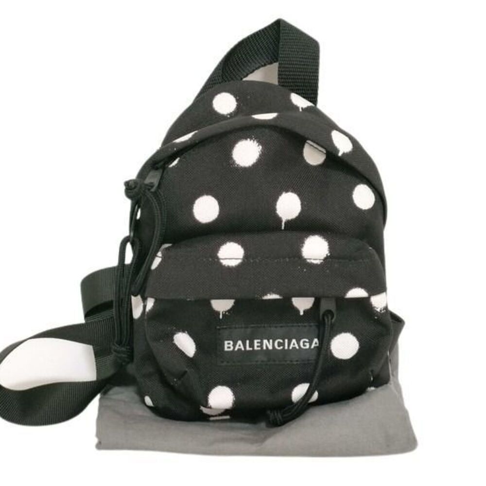 BALENCIAGA Explorer Shoulder Bag 656060 Black White Canvas Women's Dot Pattern